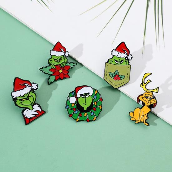 Christmas Brooch Cartoon Figure Shape Anti-slip Polished New Year Party Coat Collar Bag Scarf Hat Decoration Clothes Pin Clothing Jewelry