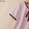 ZANZEA Women Casual Round Neck Loose Short Sleeve Stripe Blouse