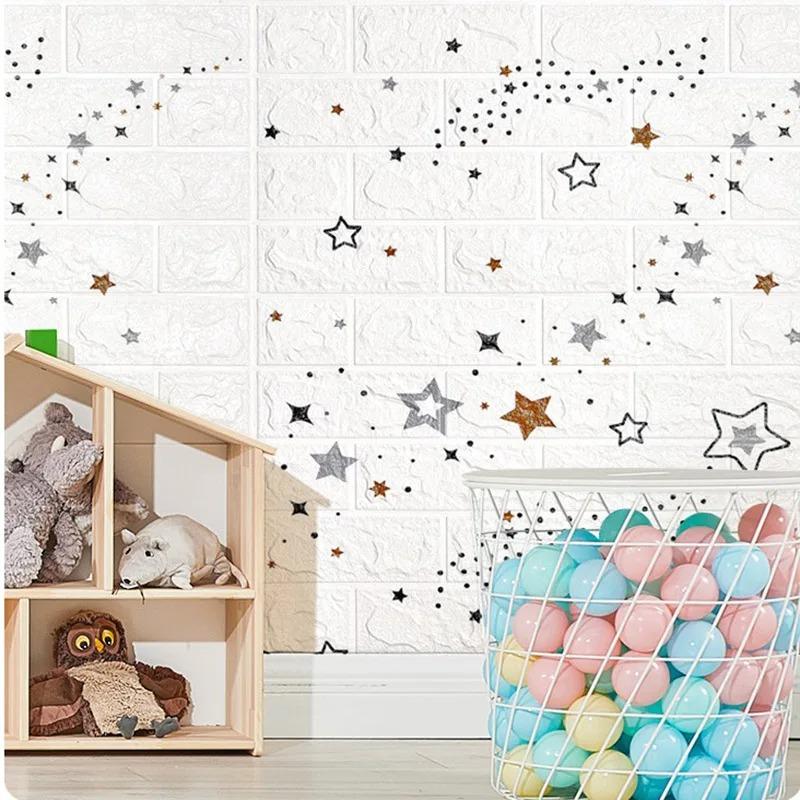 10Pcs 35cmx30cm Self-Adhesive Panels 3D Soft Crash Foam Wallpaper Imitation Brick Wall Stickers Living Room Kid Bedroom Decor