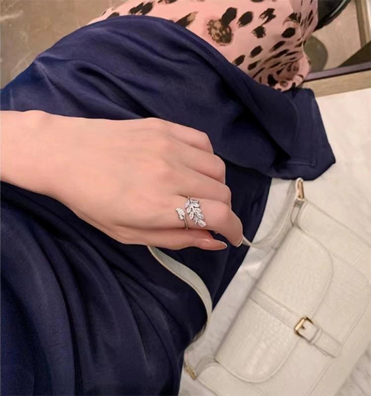 

Trendy Leaves Shape Open Rings For Women Gold Silver Color Crystal Copper Ring Female Korean Daily Wear Jewelry Gift срібний