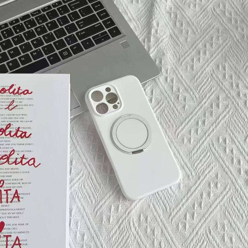 Suitable for Ip16pm Liquid Silicone Magnetic Rotating Stand, Apple 15pro Fine Hole Full Cover Solid Color 14p Protective Case