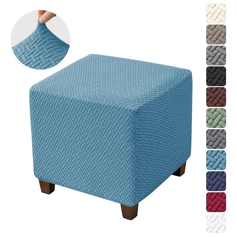 1PC Stretch Ottoman Stool Cover Jacquard Elastic Square Footrest Covers All-inclusive Anti-dust Footstool Slipcovers Living Room