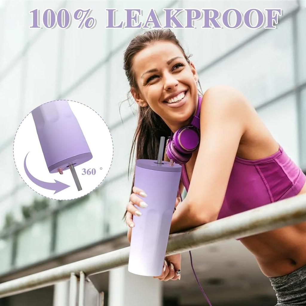 700ml Coffee Cup With Straw Coffee Cup With Leak-proof Lid Double-layer Stainless Steel Vacuum Flask For Hot And Cold Drinks