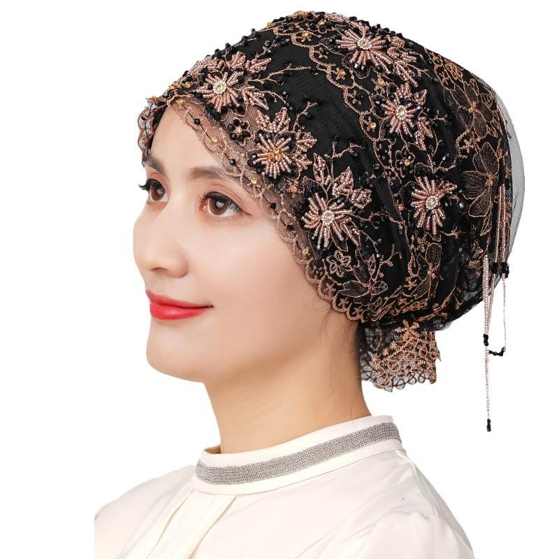 Handmade Tassel Headscarf Hat: Hui Muslim Hair Cover Lace Veil