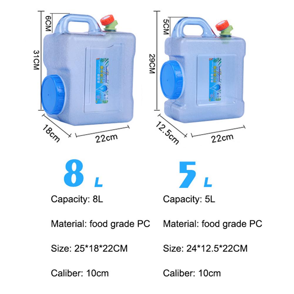 5L 8L Car Portable Handheld Water Container PC Outdoor Self-Driving Tour With Faucet Camping Square Barrel Plastic Storage Bucke
