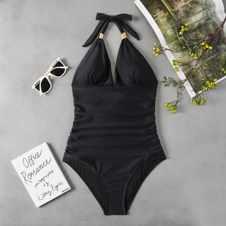Slimming one-piece swimsuit black tied XL Slimming one-piece swimsuit black tied L