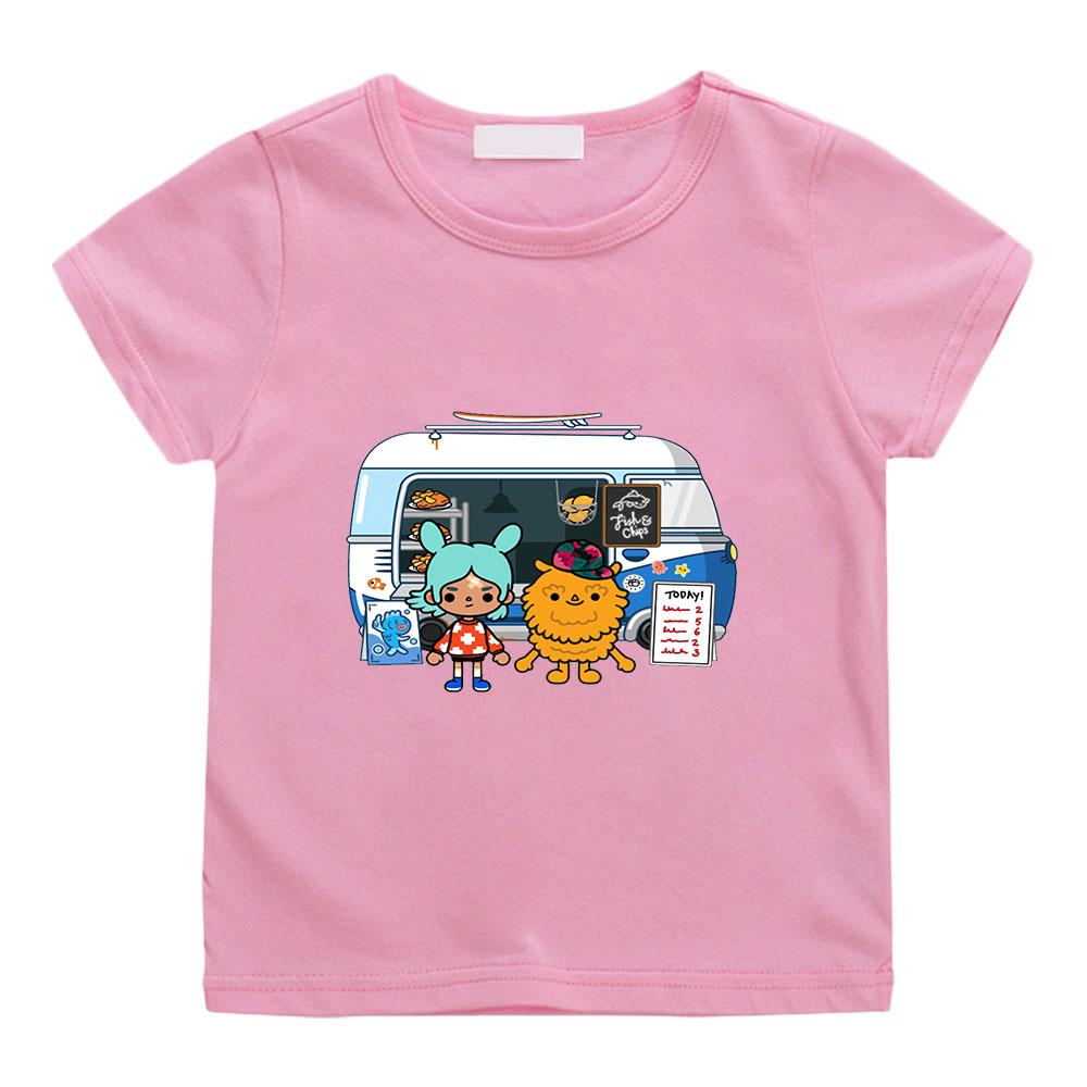 T-shirt con Stampa Cartoni Animati Toca Boca World 100% Cotone Moda Manga Fumetti Manica Corta Carine Ragazzi Ragazze Top Girocollo Magliette Bambini T-shirt Divertente Vestiti Estivi