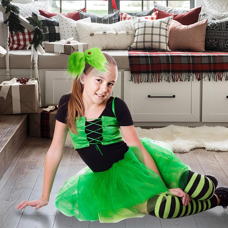 Green Hair Bows Red Heart Green Furry Bow Clip Christmas Decorations Party Dress Up Costume Accessories For Birthday Holiday
