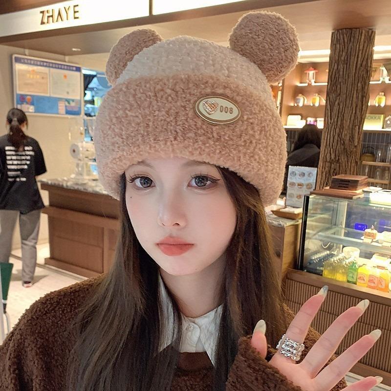 

Вязаная осенне-зимняя флисовая утолщенная теплая детская зимняя шапка с помпоном и защитой ушей, шерстяная шапка большого размера, плюшевая шапка