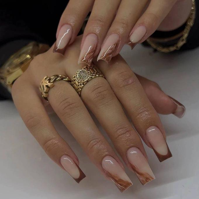 

24-Piece French Ombre Removable Nail Extensions Yellow Jelly Glue + File (Temu/Tiktok Platform)