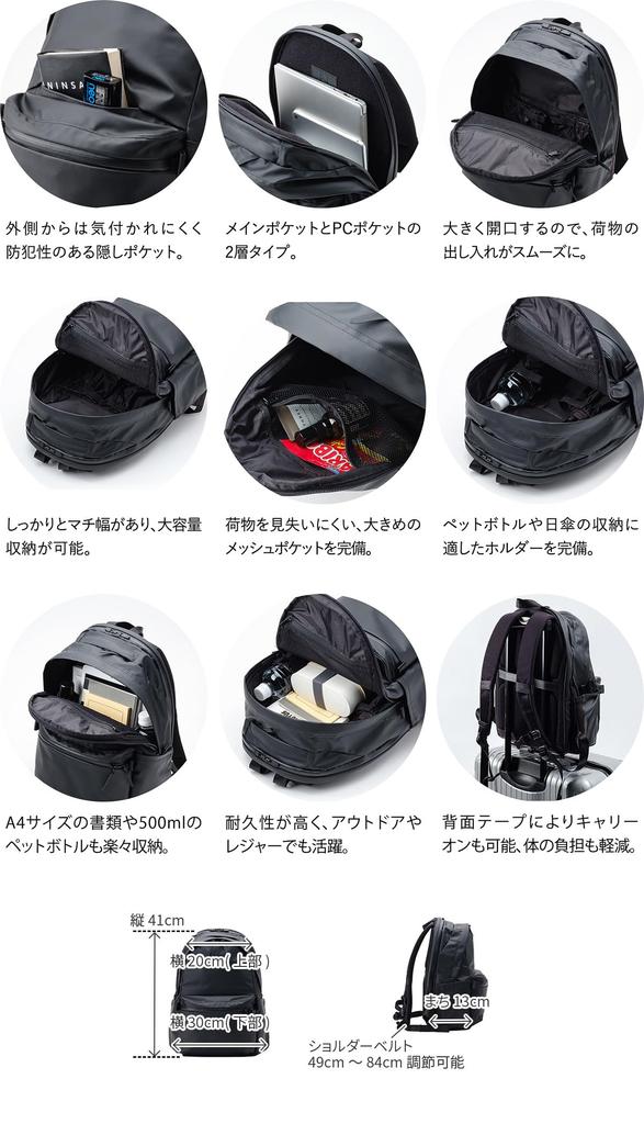 Uninsane dagsryggsäck, herr och dam, svart, AN-N02-BK