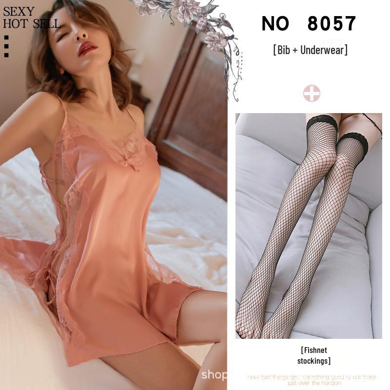Plus Size Backless Faux Silk Slit Nightgown with Shoulder Straps