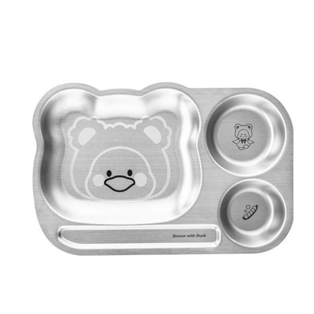 Multi Grids Children Divided Dinner Plate Square Shaped Stainless Steel Plate Kindergarten School