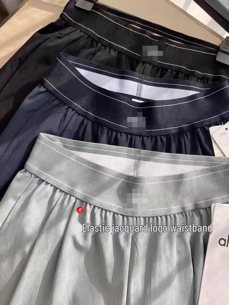 ALO Style High-Waisted Wide-Leg Women's Casual Pants with Reflective Logo Print and Elastic Waist