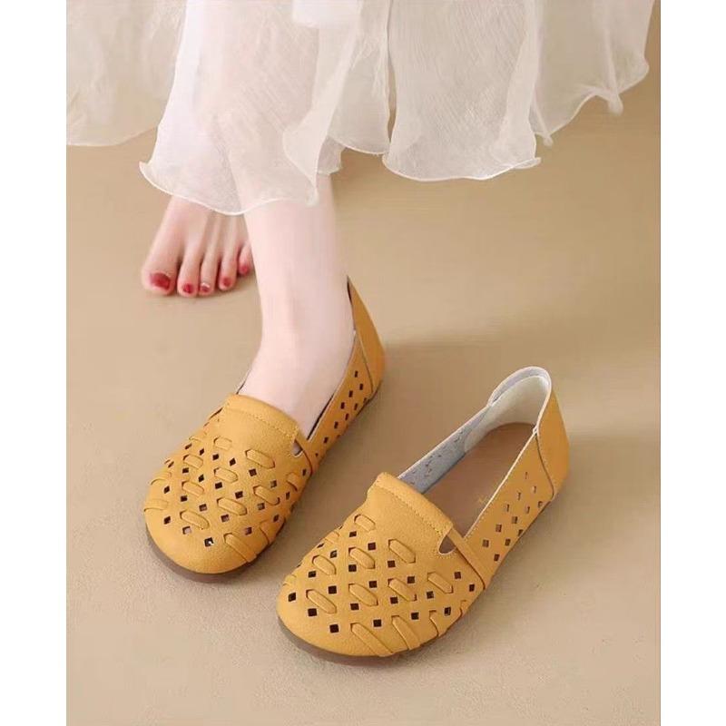 Soft-soled Doudou shoes women's summer new retro round head hollow breathable casual fashion flat-soled single shoes