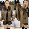 Women's Winter Fleece-Lined, Thickened, Detachable Fur-Collar Coat—Warm, Cropped Jacket
