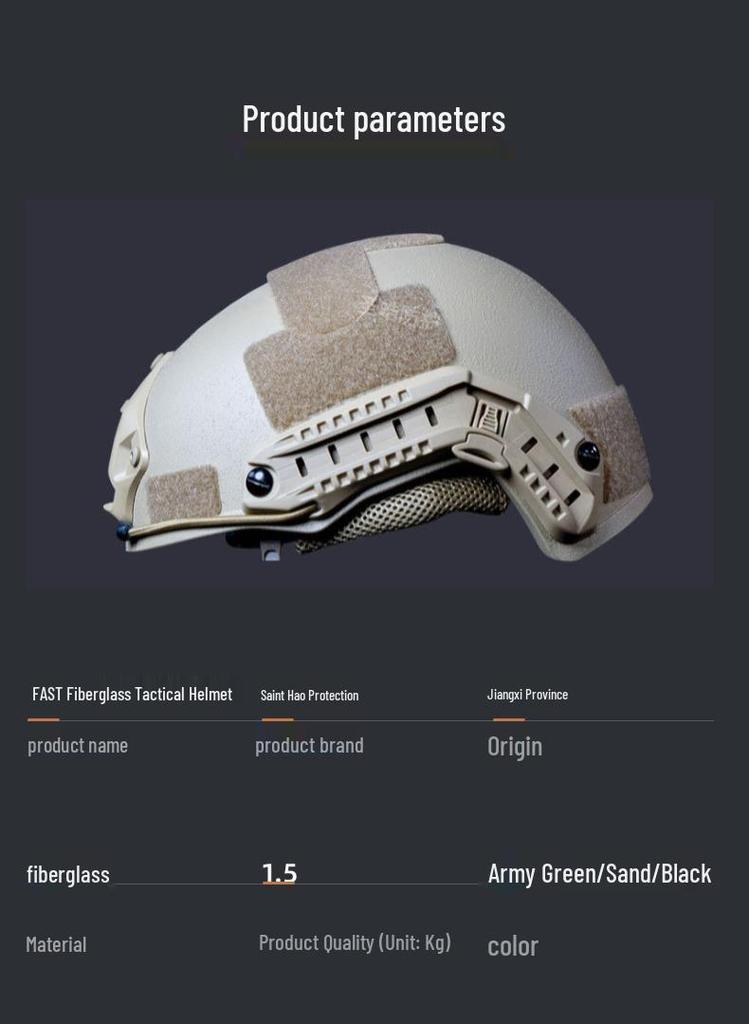 FAST Fiberglass Helmet with Wendy Suspension and Thickened Sponge Liner - 1.5kg Anti-Riot, Anti-Smash Tactical Training Helmet