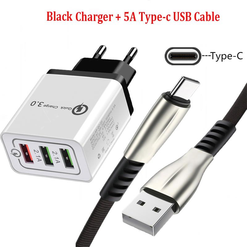 

Для мобільних телефонів Samsung Galaxy A50 A70 A71 A51 A30 A31 M31 M51 QC 3.0 швидкий зарядний пристрій EU штекер 5A Type-C USB C кабель зарядний пристрій A Set of Black