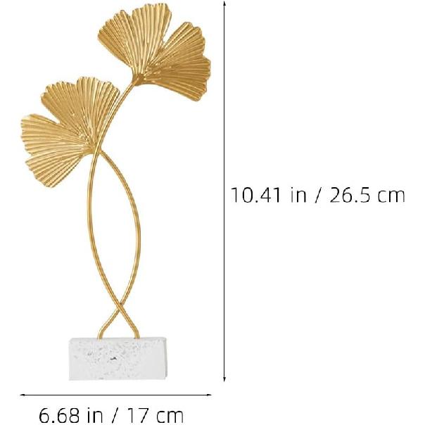 Cabilock 2Pcs Golden Gingko Leaf Statue Gold Leaf Metal Sculpture Metal Iron Leaf Sculpture Figurine Table Home Decoration with Wood Base for Bedroom