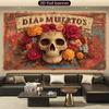 2D flat banner, 1 Mexican Day of the Dead background banner - vibrant flower and skull design
