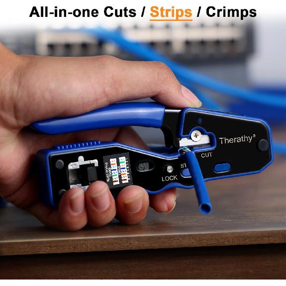 Ethernet Crimping Tool Kit, RJ45 Pass Through Crimper for Cat 6 Pass Through RJ45 Connectors, Cat5 Cat5e Cat6 Crimping Tool Kit