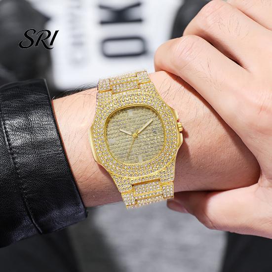 Street Style Watch Quartz with Full Diamond Bezel And Dial High Stylish Timepiece Accuracy Sparkling Trendy Hip-Hop for Daily Party Men