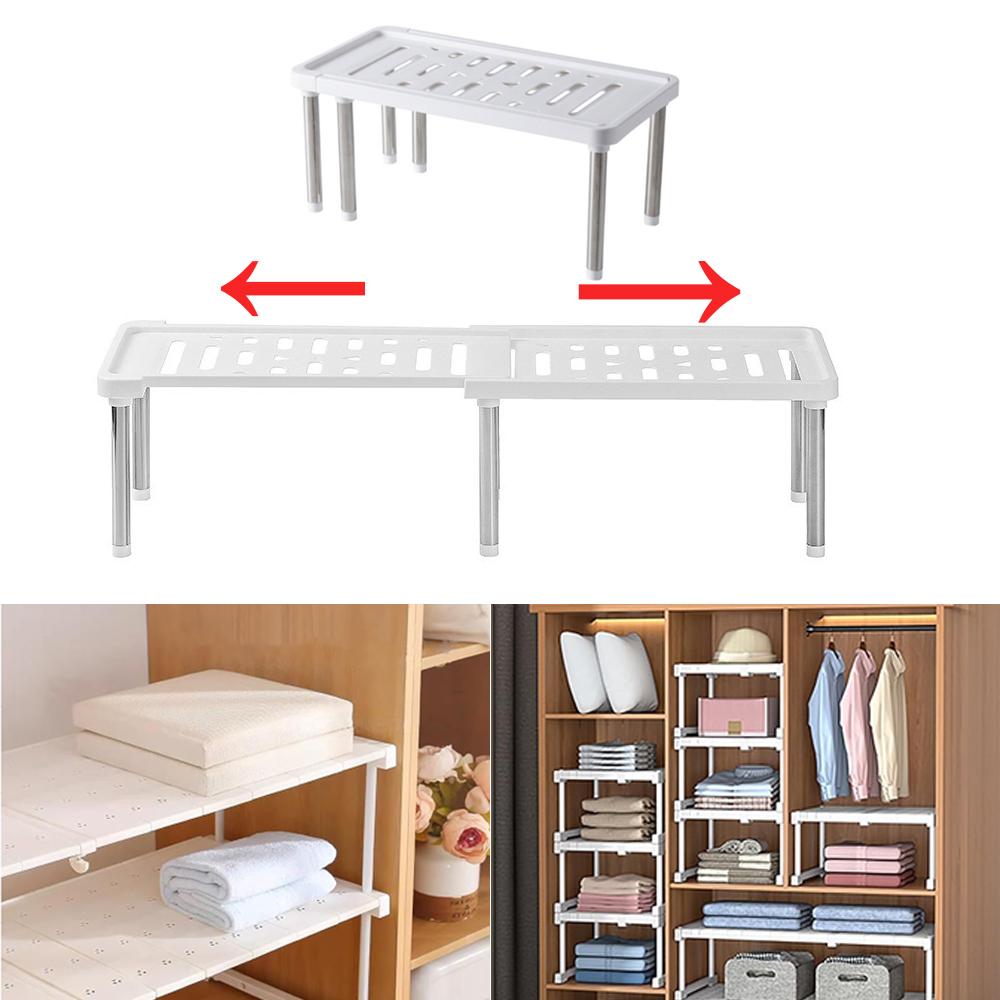 Erweiterbarer Schrankregal mit Trennwand, Verstellbares Schrank-Aufbewahrungsregal, Kleiderschrank Schuhschrank Organizer, Badezimmer Bücherregal