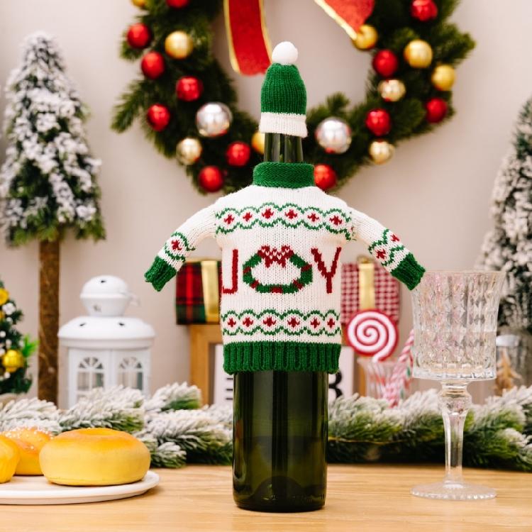 Handmade Christmas Themed Knitted Bottle Cover Festival Champagne Decoration Soft Protective Sleeve For Wine Gifts