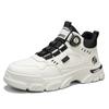 High-top Men's Shoes Leather Martin Boots Men's Autumn and Winter 2024 New Tooling Locomotive Shoes Men's Rotating Button Trendy Shoes