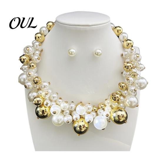 Elegant Choker Jewelry 1 Set Chunky Faux Pearl Jewelry, Beaded And Luxurious Cluster Necklace Earrings, Metallic for Women Dinner Parties Wedding Off