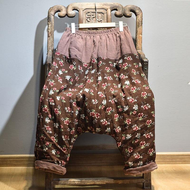 

Жіночі штани Johnature з бавовни та льону в стилі печворк із квітковим принтом One Size кавовий