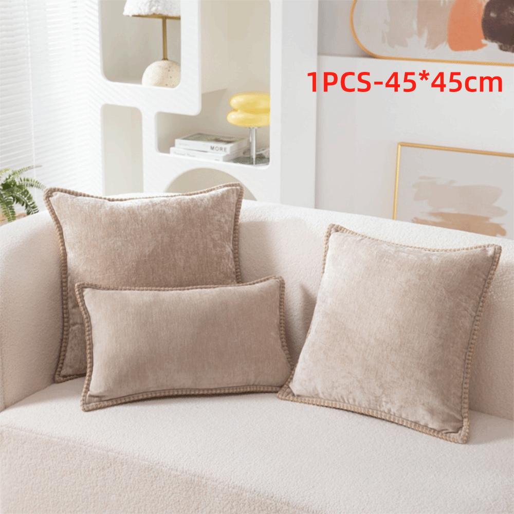 Simple Chenille Cushion Cover Solid Color Soft Throw Pillow Cover Velvet Multiple Size Decorative Pillowcase Seasonal Decor
