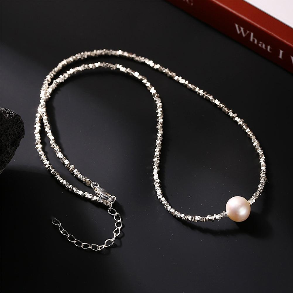 Shiny Silver Single Pearl Necklace Simple Versatile Alloy Necklace Clavicle Chain Jewelry Accessory for Women