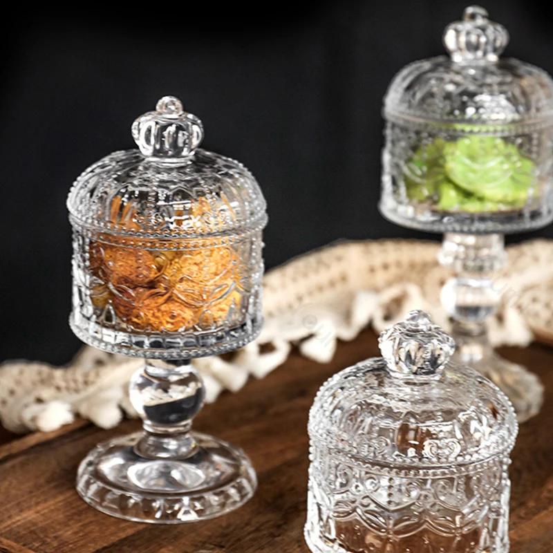 Light Luxury Relief Glass Jar Delicious Afternoon Tea Snacks Cups Household Cute Candy Jar Creative Desktop Storage Ornament
