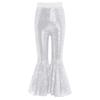 Girls Dance Performance Shiny Sequins Flared Pants Elastic Waistband Bell Bottom Trousers