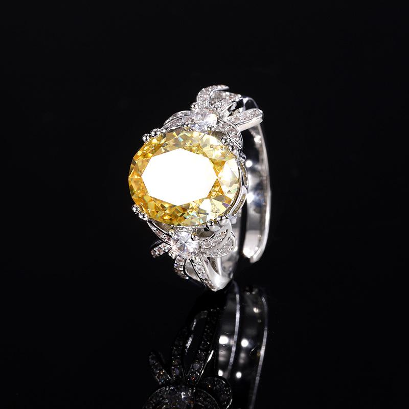 Jewelry Copper Bottom Gold-Plated High Carbon Diamond Ice Flower Temperament Light Luxury Pigeon Egg Ring 10 * 12