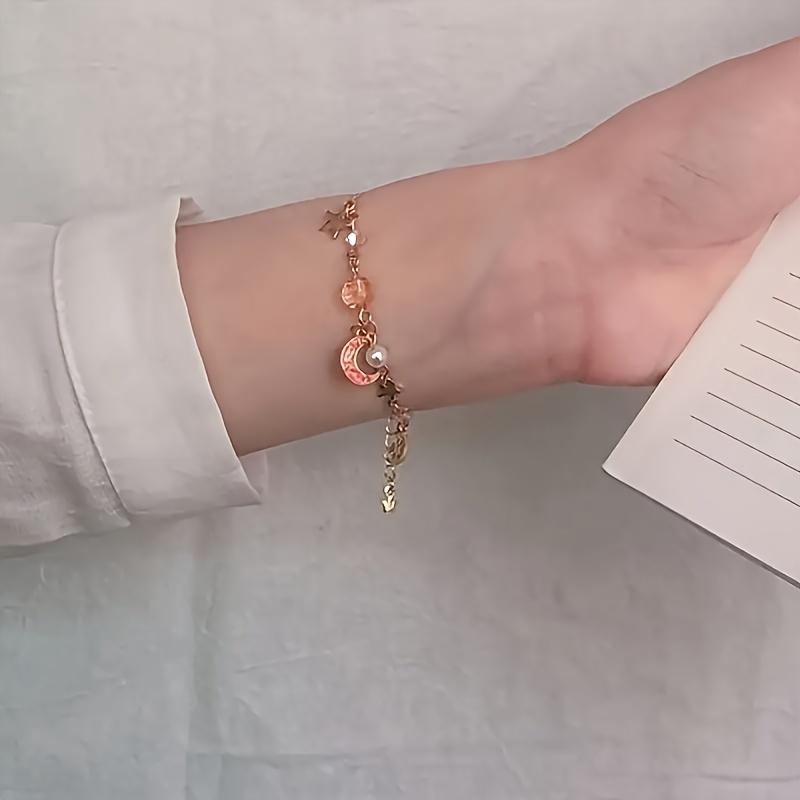 A Sweet, Cute, Elegant, and Dreamy Star and Moon Bracelet, a Fashionable Moon Bracelet for Women, a Beaded Bracelet with
