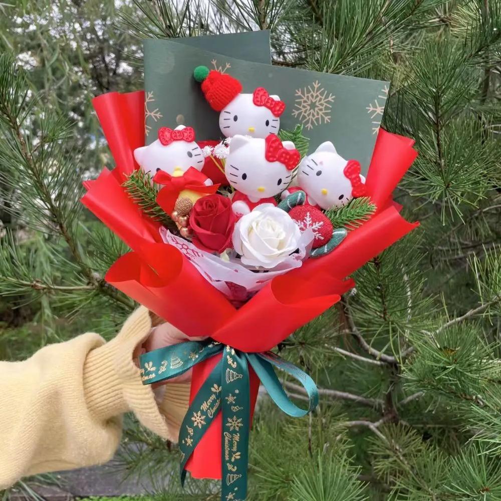 Bambole Gatto Kawaii Hello Kitty con Fiori Artificiali Bouquet Creativo Regali di Natale San Valentino Compleanno Laurea