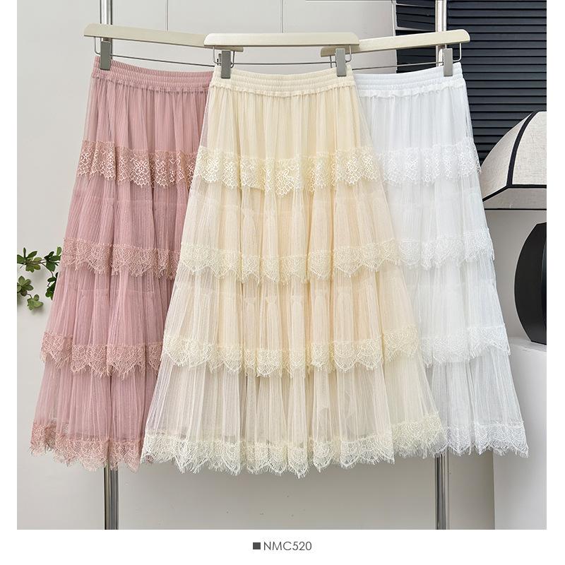

2025 новая кружевная юбка-торт удобная и универсальная юбка с эластичной талией маятниковая юбка А-образной формы юбка средней и длинной длины One Size