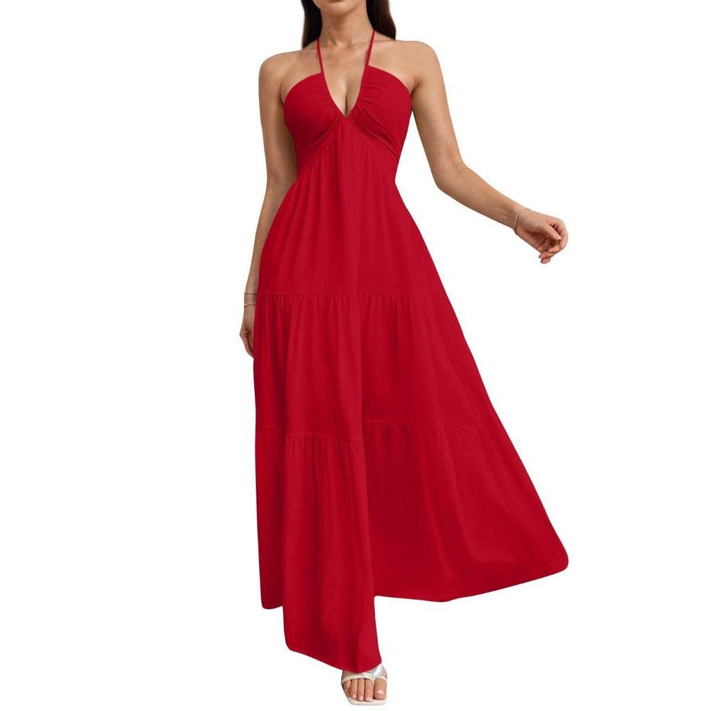 Halter Tie Neck Dress for Women European American Style Cross-border Summer Casual Dress