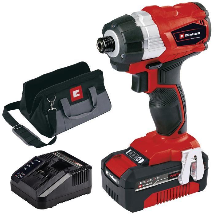 Einhell Visseuse à Chocs sans fil TE-CI 18 Li BL - Kit PXC (18V, 180 Nm) Livré avec Batterie 4,0 Ah et Chargeur + Sac