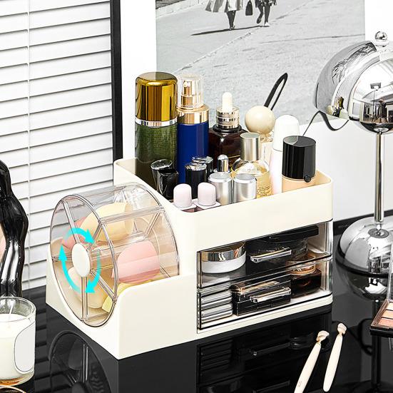 Storage Rack with Clear Windmill Shape Organizer Large Capacity Cosmetics Organizer Dustproof Cosmetic Case for Bathroom Desktop