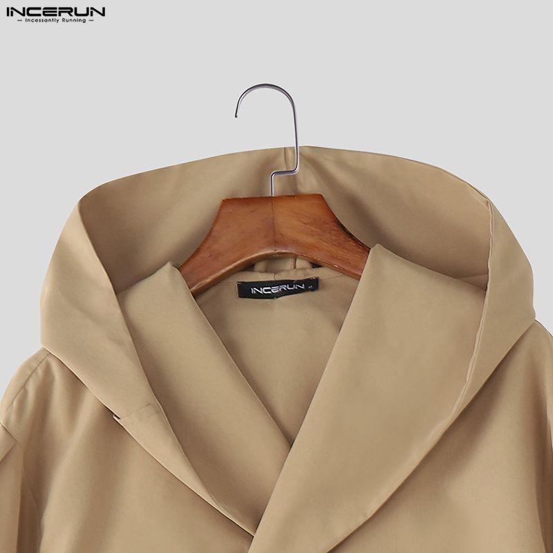 INCERUN Men Long Sleeve Casual Loose Short Hooded Cargo Jackets Tops