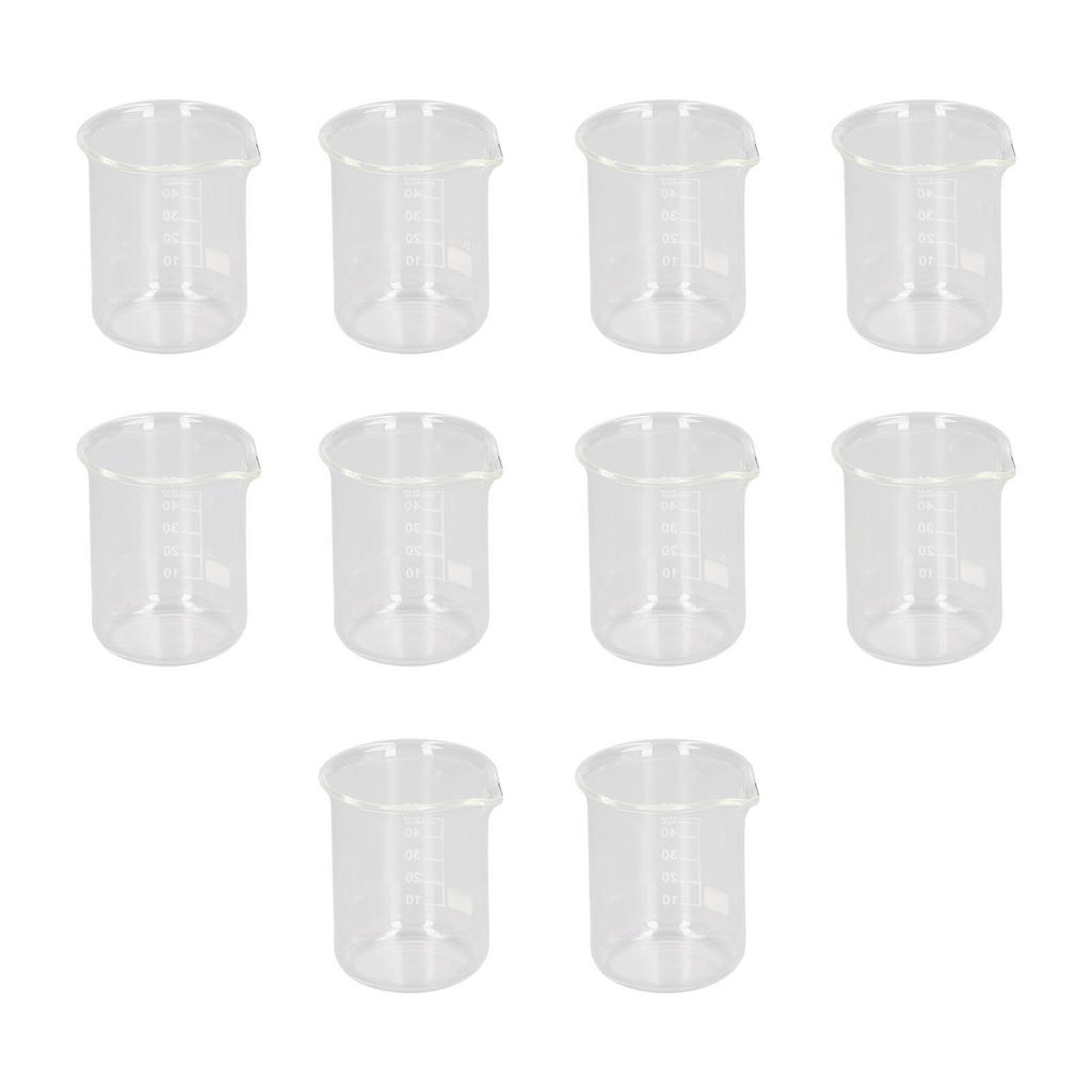 10 Pcs Laboratory Glass Beaker 50ml Thick Experimental Graduated Cylinder Cup with Clear Standard Scale Line