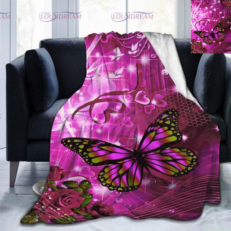 Colorful Butterfly Flower Blanket Soft Plush 3D Print Lightweight   Flannel Throw Blanket for Sofa Bed Couch for Kids Women Gift