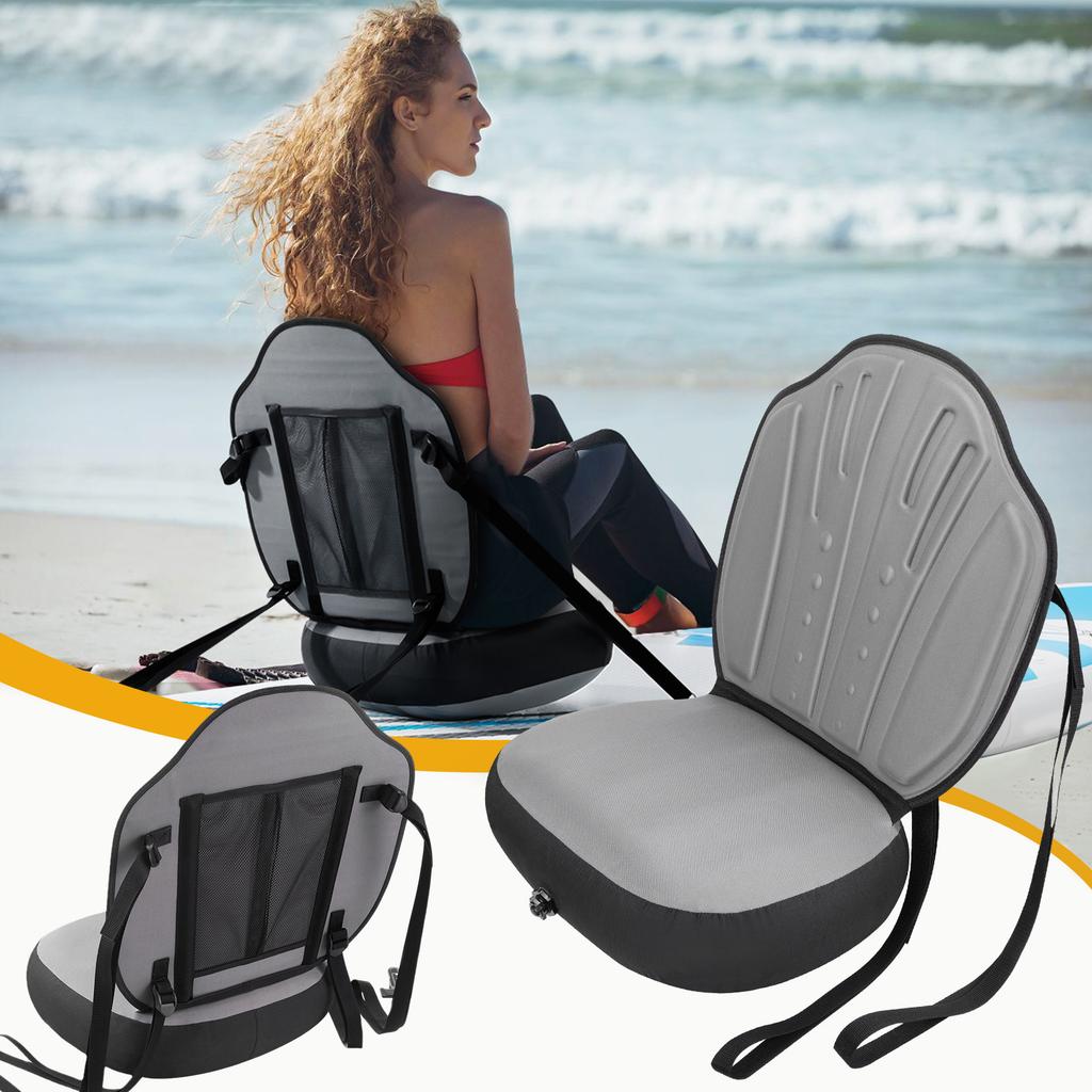 Universal PVC Inflatable Kayak Seat Boat Cushion with Back Support & Air Pump Adapter Kayak Accessory for Paddle Board Fishing