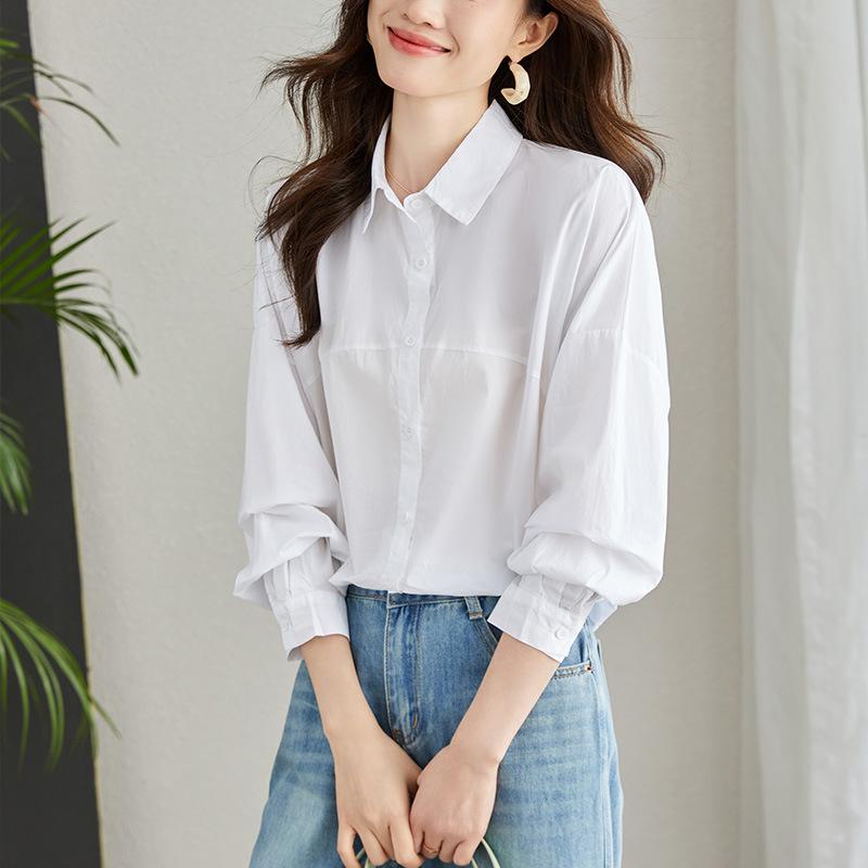 

Белая рубашка с длинным рукавом, нишевый дизайн, для通勤, свободная, осенняя, актуальная, шикарная рубашка L белый