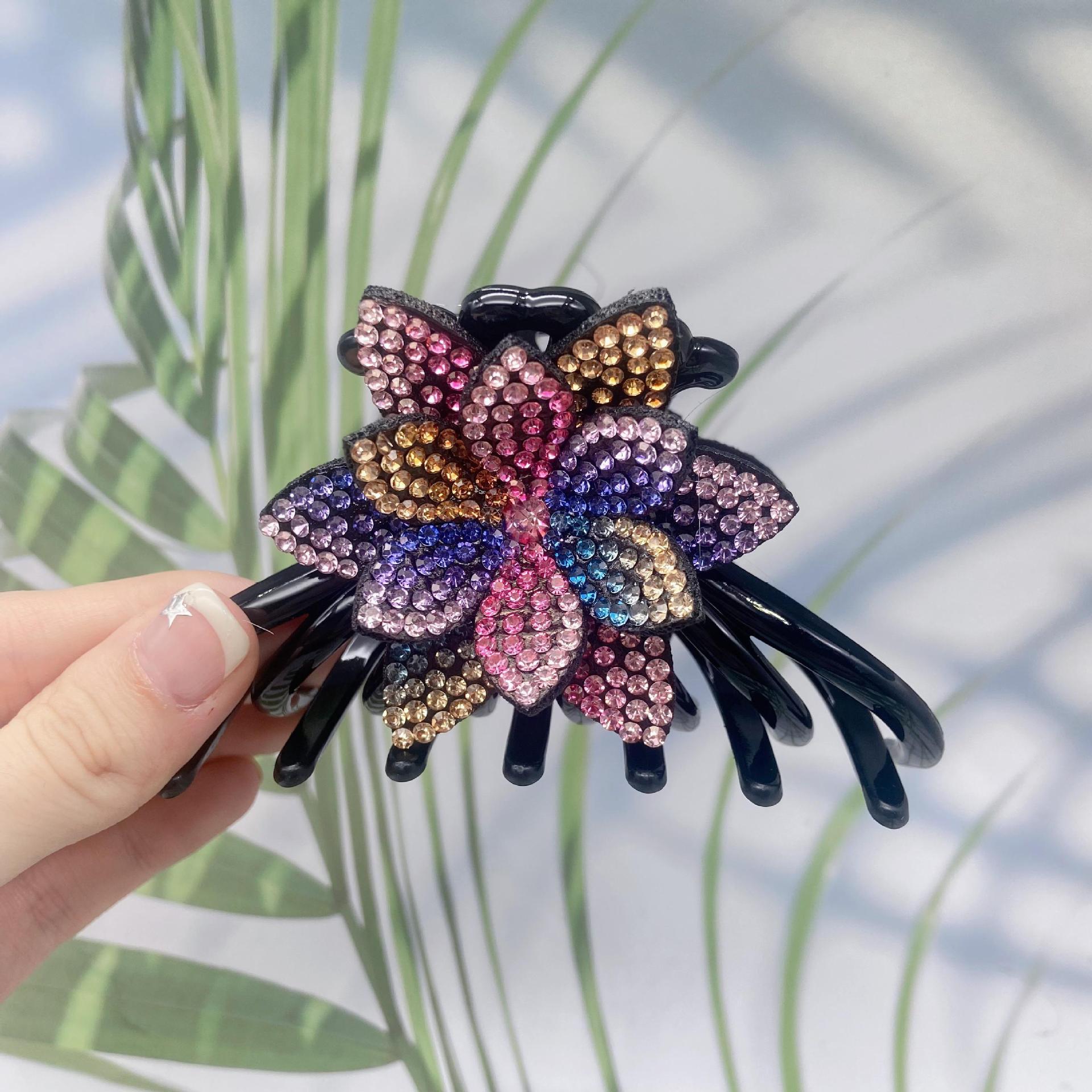 

Бриллиантовая цветочная акриловая заколка для волос - Элегантный корейский аксессуар для высокой прически