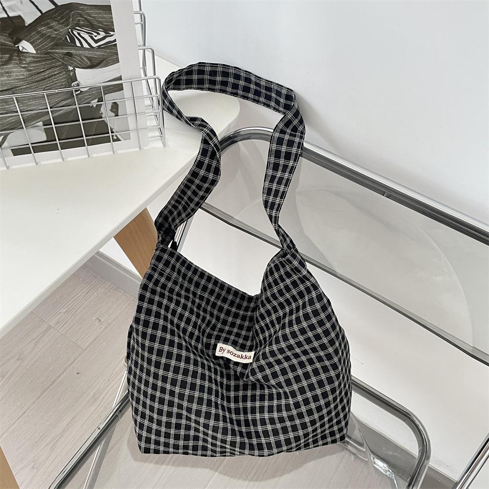 

Simple and lightweight plaid messenger tote bag New versatile shoulder bag Summer canvas bag