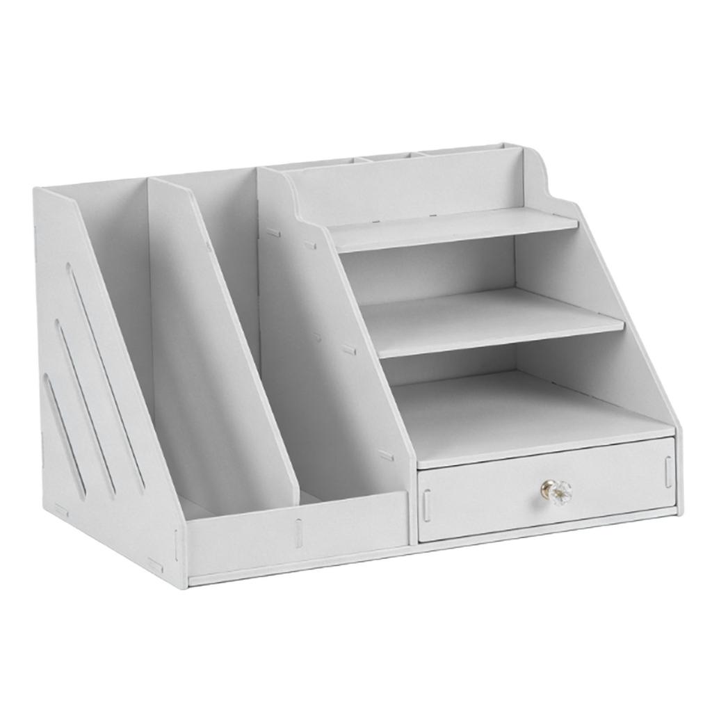 Desktop File Organizer PVC Space Saving Desk Organizer Shelf with Drawer for School Home Office Supplies B